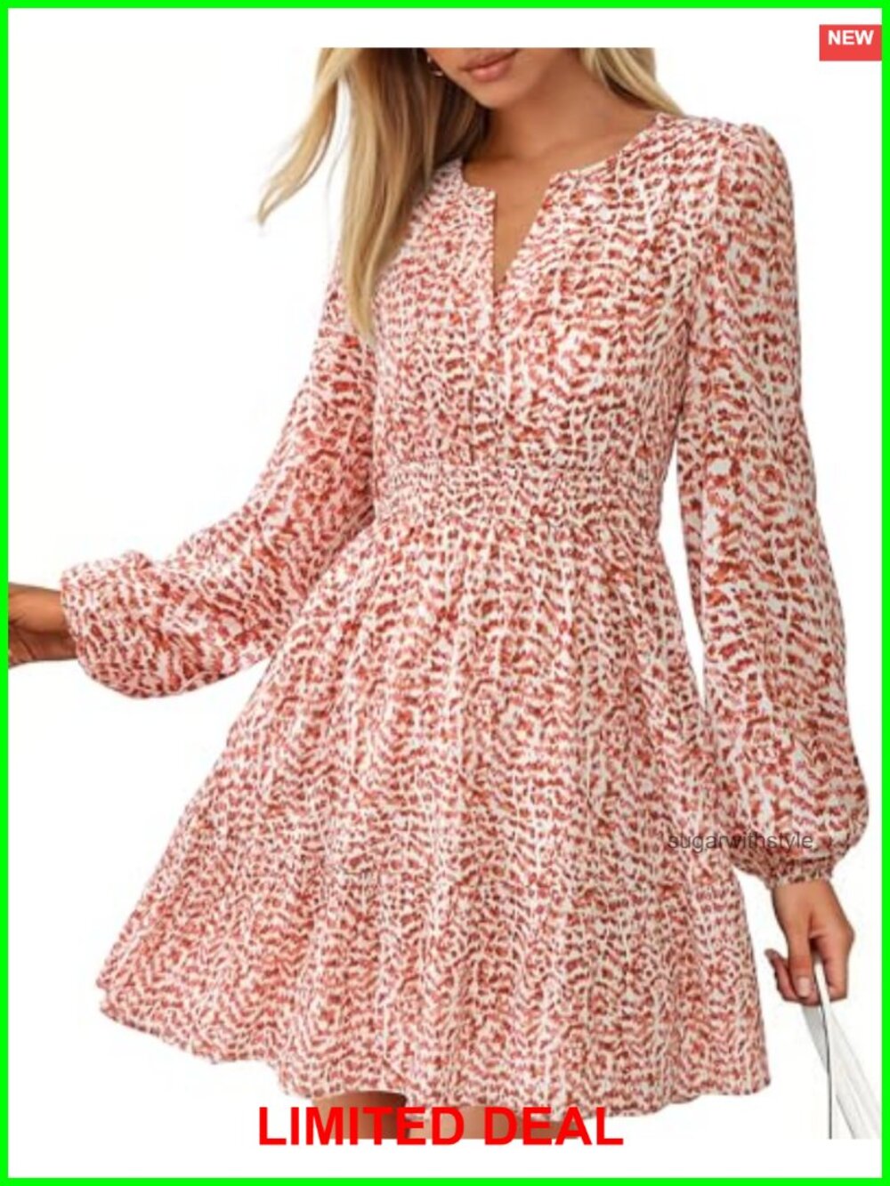Floral V Neck Long Sleeve Mini Dress Smocked A Line Tiered Ruffle